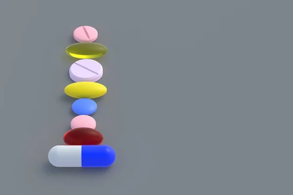 Набор Таблеток Сером Фоне Концепция Здравоохранения Медицины Дозировка Лекарств Витаминов — стоковое фото