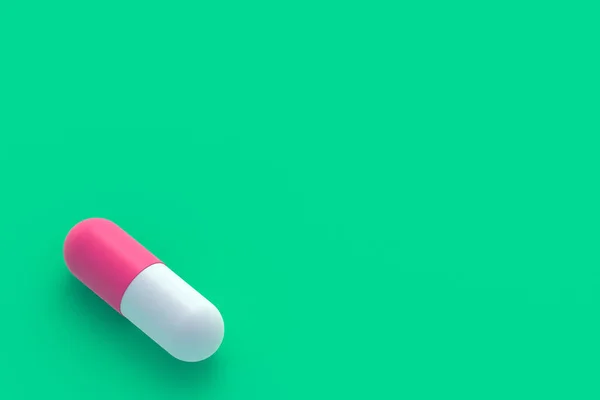 Pigułka Rogu Zielonym Tle Koncepcja Opieki Zdrowotnej Medycznej Dawkowanie Leków — Zdjęcie stockowe