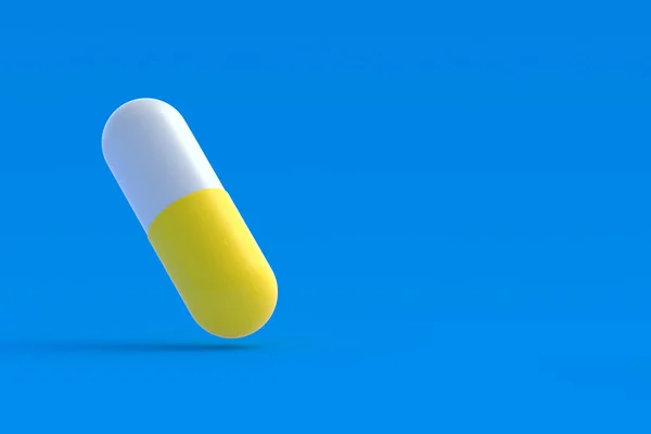 Píldora Cayendo Sobre Fondo Azul Concepto Salud Medicina Dosis Medicamentos —  Fotos de Stock