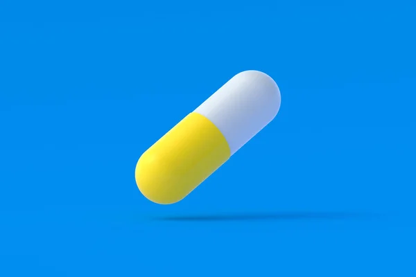 Falling Pill Blue Background Concept Healthcare Medical Dosage Medications Vitamins — Stock Photo, Image