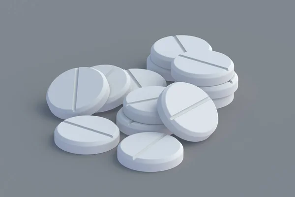 Heap Muitas Pílulas Fundo Cinza Conceito Saúde Médico Dosagem Medicamentos — Fotografia de Stock