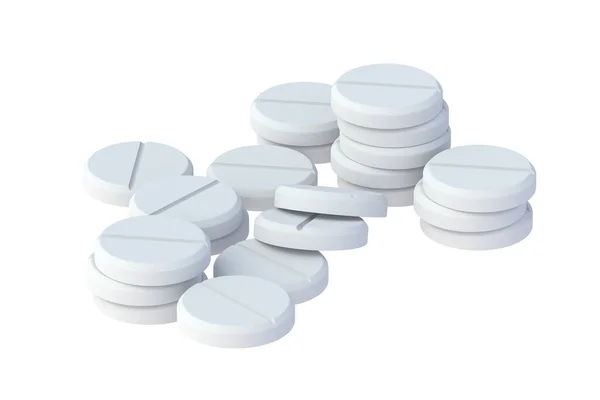 Wiele Tabletek Odizolowanych Białym Tle Renderowanie — Zdjęcie stockowe