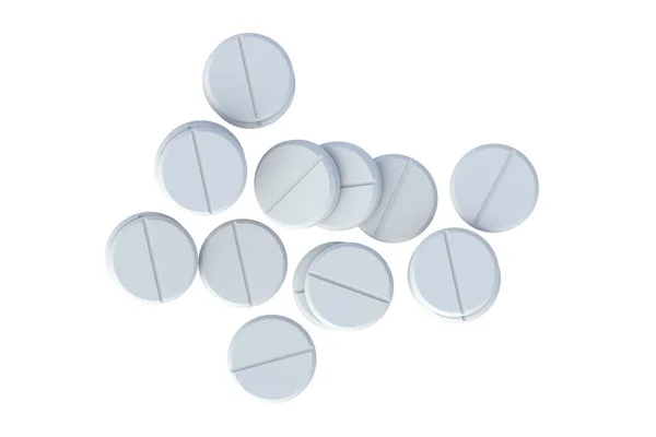 Scattered Pills Isolated White Background Top View Render — Stock Photo, Image