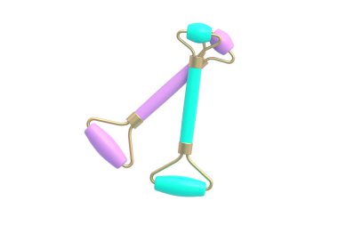 Beyaz arka planda izole edilmiş yüz masajı silindirleri. 3d hazırlayıcı