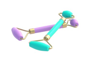 Beyaz arka planda izole edilmiş yüz masajı silindirleri. 3d hazırlayıcı