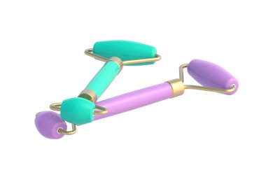 Beyaz arka planda izole edilmiş yüz masajı silindirleri. 3d hazırlayıcı