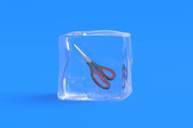 Buz küpünde makas. 3d illüstrasyon