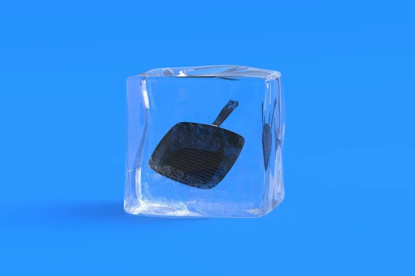 Frite Panela Cubo Gelo Ilustração — Fotografia de Stock