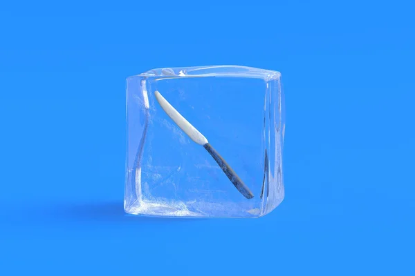 氷のキューブにナイフ 3Dイラスト — ストック写真