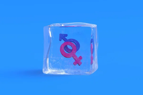 氷のキューブ内のジェンダー記号 3Dイラスト — ストック写真