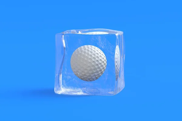 Golf ball in ice cube. 3d illustration