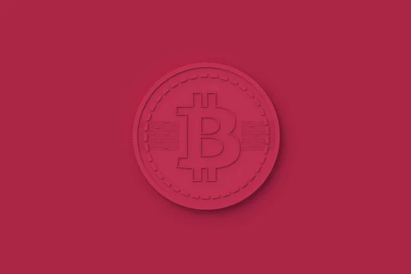 Bitcoin Пурпурного Красном Фоне Цвет 2023 Года Вид Сверху Рендеринг — стоковое фото