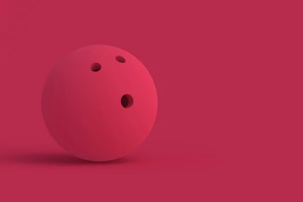赤の背景にマゼンタのボウリングボール 2023年の色 コピースペース 3Dレンダリング — ストック写真