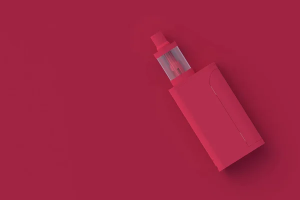 红色背景上的洋红色电子香烟 2023年的色彩 复制空间 顶部视图 3D渲染 — 图库照片