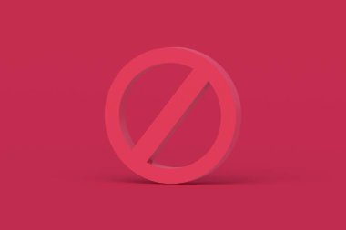 Kırmızı arka planda morun yasak işareti. 2023 yılının rengi. 3d hazırlayıcı