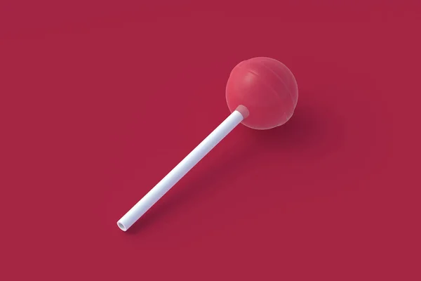 红色背景上的洋红棒棒糖 2023年的色彩 3D渲染 — 图库照片