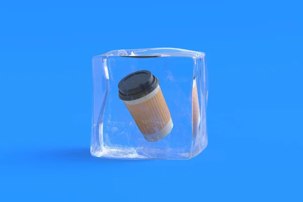 アイスキューブのコーヒーカップ 3Dレンダリング — ストック写真