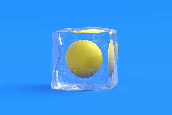 Bola Pingue Pongue Cubo Gelo Renderização — Fotografia de Stock