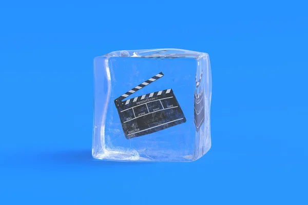 在冰块里拍成电影 3D渲染 — 图库照片