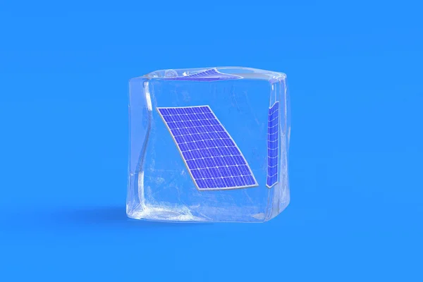 Painel Solar Cubo Gelo Renderização — Fotografia de Stock