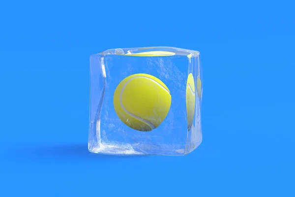 アイスキューブのテニスボール 3Dレンダリング — ストック写真
