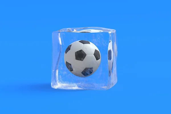 Pelota Fútbol Cubo Hielo Renderizar — Foto de Stock