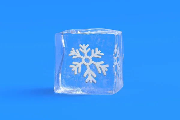 氷のキューブに雪の結晶 3Dレンダリング — ストック写真