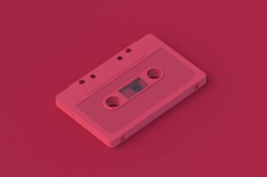 Kırmızı arka planda eflatun ses kaseti. 2023 yılının rengi. 3d hazırlayıcı