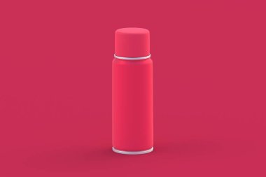 Kırmızı arka planda sprey boya kutusu. 2023 yılının rengi. 3d hazırlayıcı