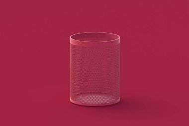 Kırmızı arka planda mor kalem tutucu. 2023 yılının rengi. 3d hazırlayıcı