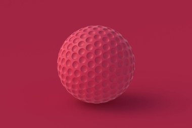 Kırmızı arka planda golf topu. 2023 yılının rengi. 3d hazırlayıcı
