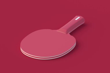 Kırmızı arkaplanda pingpong raketi. 2023 yılının rengi. 3d hazırlayıcı
