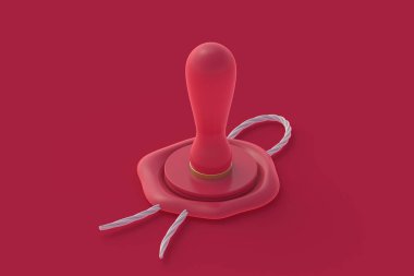Kırmızı arka planda mor balmumu damgasını mühürle. 2023 yılının rengi. 3d hazırlayıcı