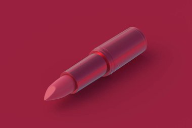 Kırmızı arka planda morumsu ruj. 2023 yılının rengi. 3d hazırlayıcı