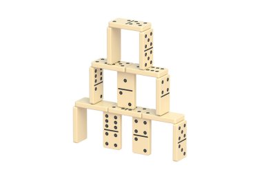 Domino kulesi beyaz arka planda izole edilmiş. 3d hazırlayıcı