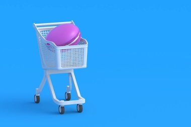 Market arabasında makarna. Uzayı kopyala 3d hazırlayıcı