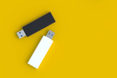 Flaş bellek, USB bellek. Elektronik erişim anahtarı. Veri deposu. Üst Manzara. Uzayı kopyala 3d hazırlayıcı