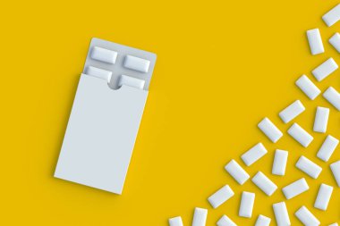 Bir sürü sakız çiğnedim. Naneli sakızlar. Üst Manzara. 3d hazırlayıcı