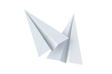 Paper planes isolated on white background. Origami airplane. 3d render
