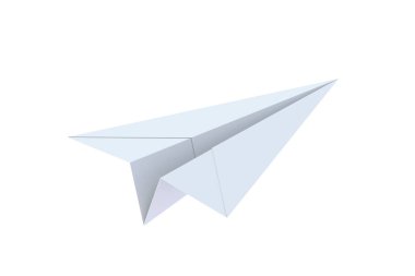 Paper plane isolated on white background. Origami airplane. 3d render