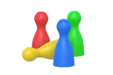 Four board game chips isolated on white background. 3d render