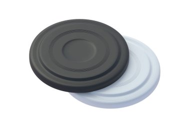 Frisbee disk isolated on white background. Plastic discs. Beach games. Outdoor activity. Summer entertainment. Toy for summertime vacation on sea. 3d render