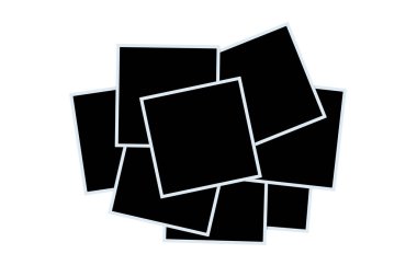 Heap of photos with black blank space isolated on white background background. Template for photography. Memories images. 3d render