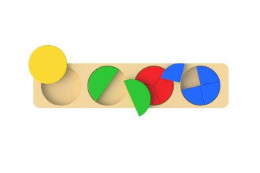 Fragmented circles isolated on white background. Educational logic toys. Montessori games. 3d render