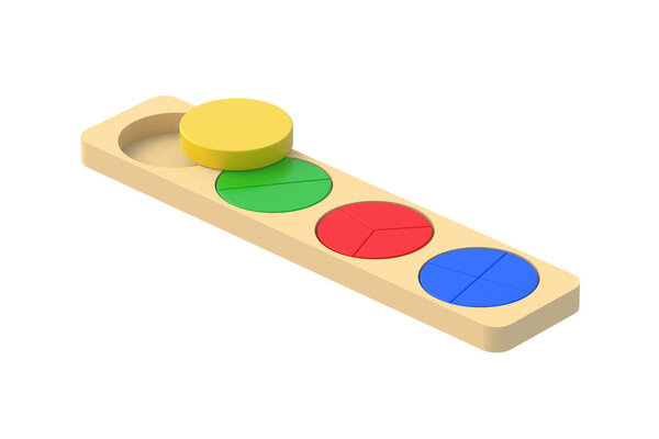 Fragmented circles isolated on white background. Educational logic toys. Montessori games. 3d render