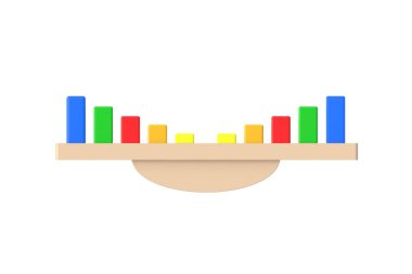 Swing with geometrical figures for preschool education isolated on white background. Educational logic games. Montessori toys. Top view. 3d render