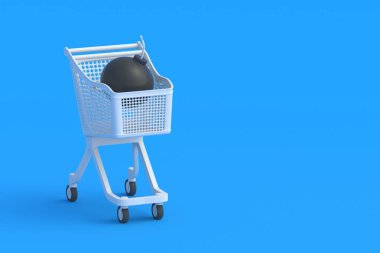 Bomb with wick in market cart. Copy space. 3d render