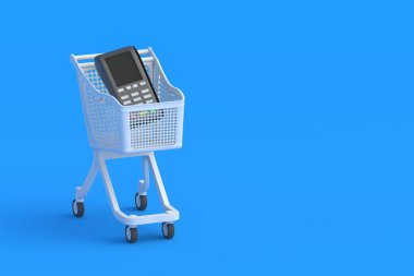 Cash register in market cart. Copy space. 3d render