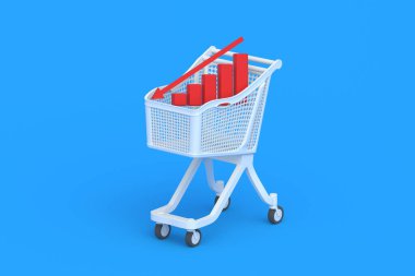 Decrease graph with red arrow in market cart. 3d render