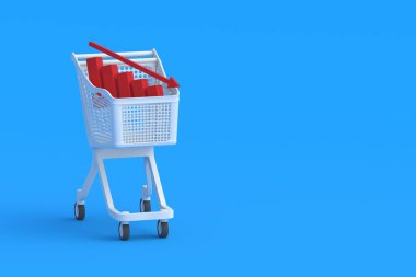 Decrease graph with red arrow in market cart. Copy space. 3d render